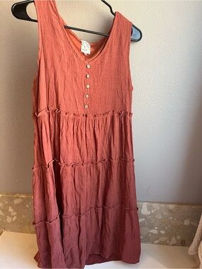 Naif Rust Tiered Sleeveless Gauze Mini Dress Size Large